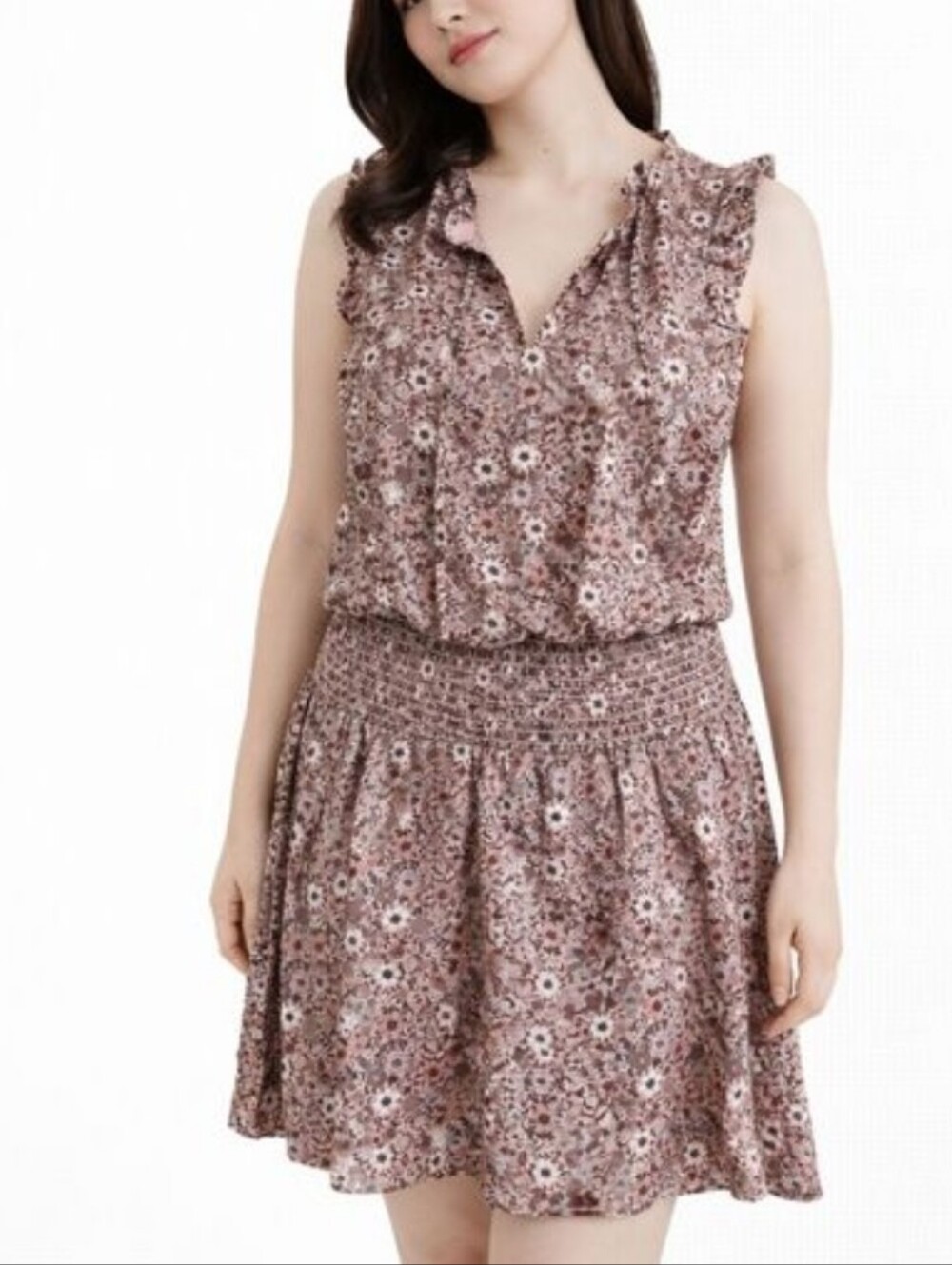 Outerknown Floral Smocked Waist Sleeveless Mini Dress Size Medium - Picture 6 of 11